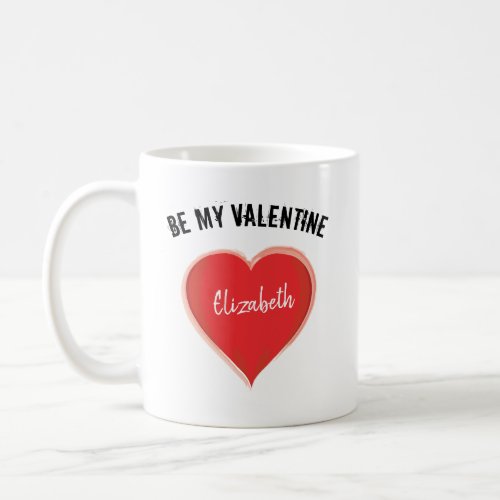 Simple Be My Valentine Red Heart Whimsical Coffee Mug