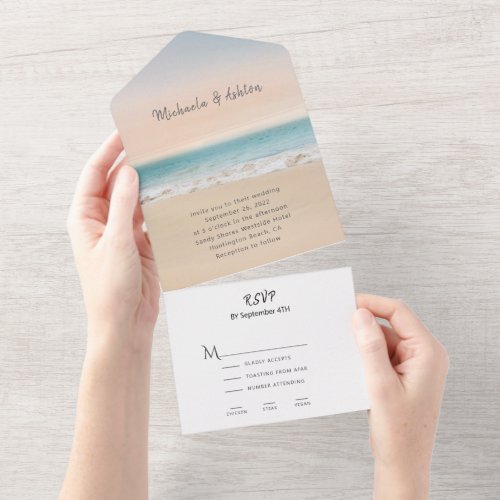 Simple Beach All in One Wedding Invitation RSVP