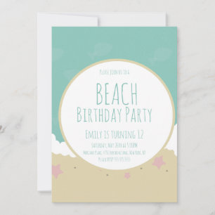 Simple Beach Birthday Party Sand  Invitation