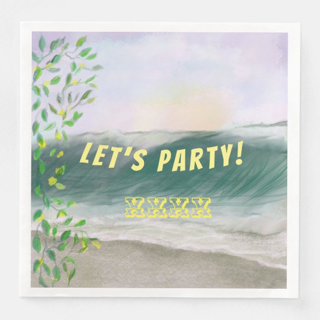 Simple Beach Birthday Picnic Paper Dinner Napkins (Front)