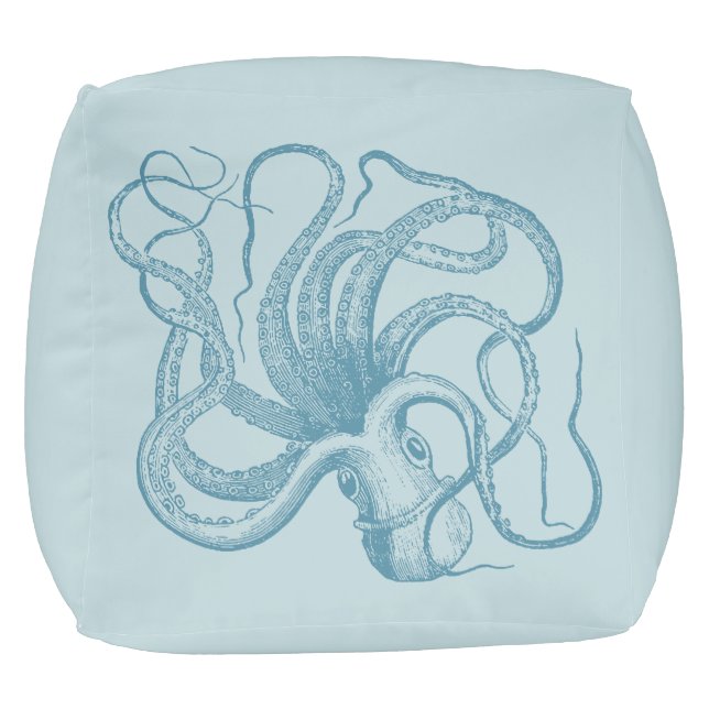 Simple Beach Blue White Octopus Pouf (Top)