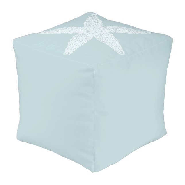 Simple Beach Blue White Starfish Pouf (Angled Front)