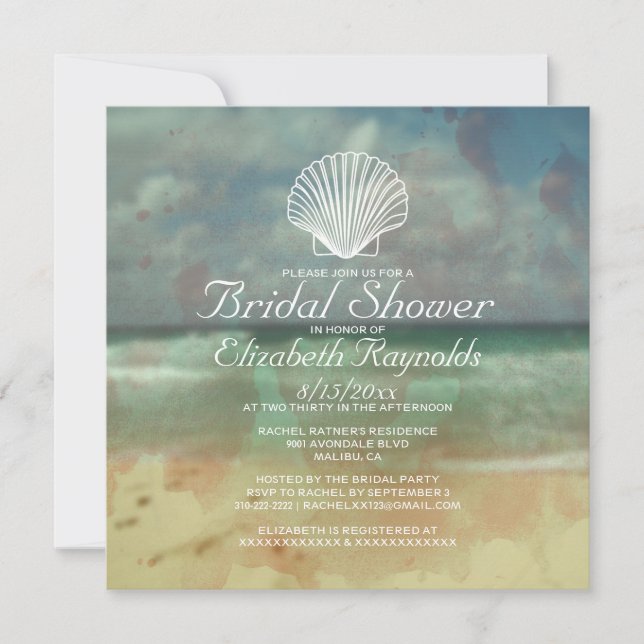 Simple Beach Destination Bridal Shower Invitations (Front)