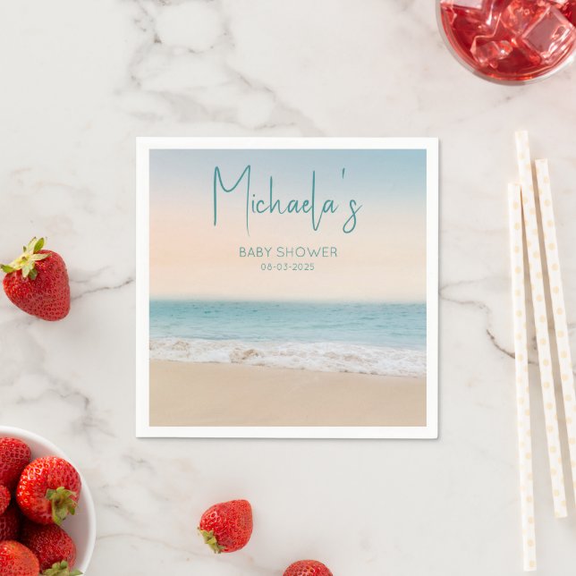Simple Beach Gender Neutral Baby Shower Napkins (Insitu)