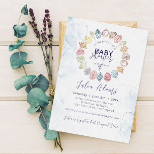 Simple Beach Ocean Seashell Wreath Baby Shower Invitation