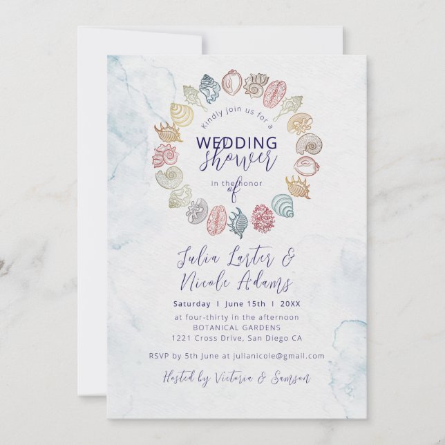 Simple Beach Ocean Seashell Wreath Wedding Invitation (Front)