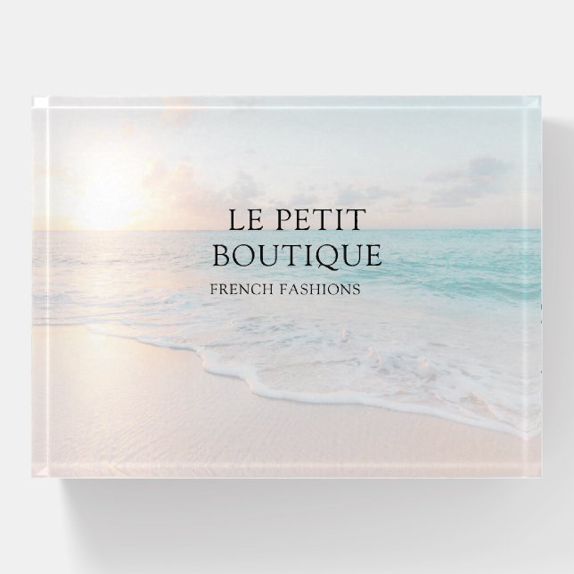 Simple Beach Photo Business Name  Paperweight (Front)
