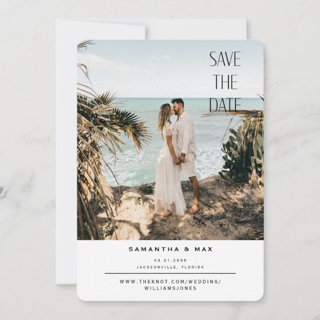 Simple Beach Photo White Rounded Save the Date (Front)