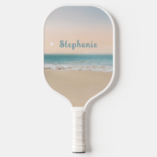 Simple Beach Photo with Name Pickleball Paddle