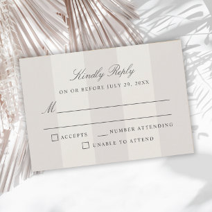 Simple Beach Sand Cabana Stripes Wedding RSVP Card
