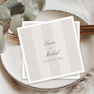 Simple Beach Sand Neutral Cabana Stripes Wedding Napkins