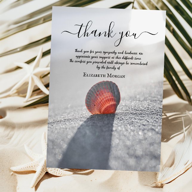 Simple Beach Seashell Photo Celebration Of Life  Thank You Card (Creator Uploaded)