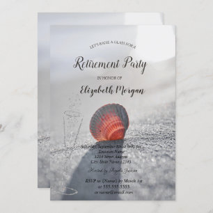 Simple Beach Seashell Wine Glass Retirement Invitation