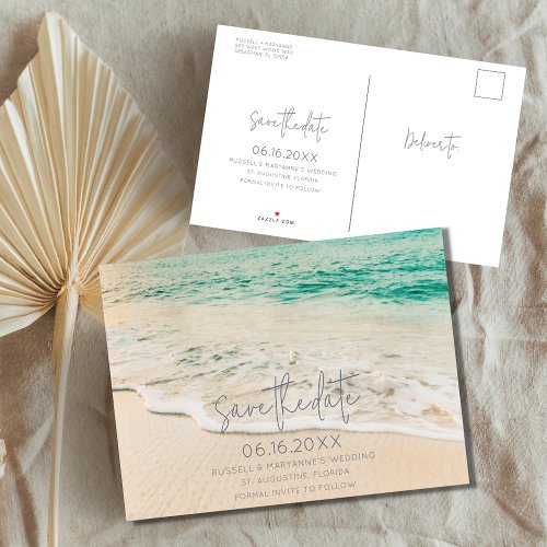 Simple Beach Wedding Budget Save the Date Announcement Postcard