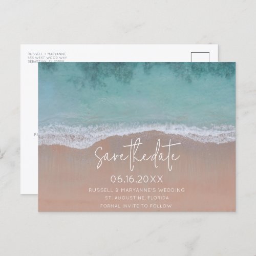 Simple Beach Wedding Budget Save the Date Announcement Postcard