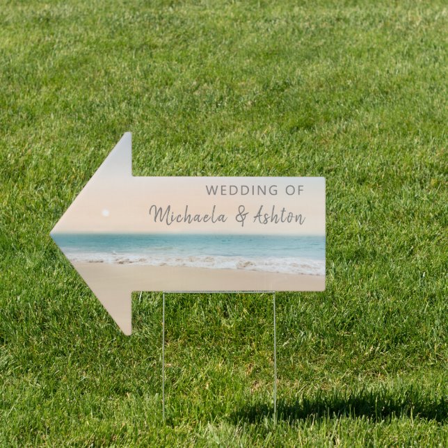 Simple  Beach Wedding Directional Pointing Arrow Sign (Insitu)