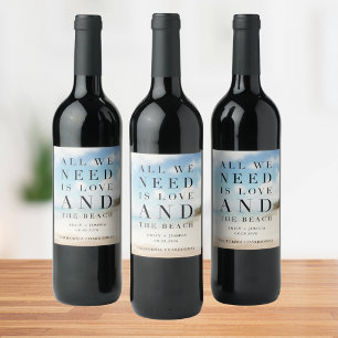 Simple Beach Wedding Favor Wine Label