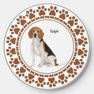 Simple Beagle Dog Pawprints Bones Personalized Wireless Charger