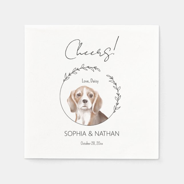 Simple Beagle Puppy Dog Wedding Cocktail Napkins (Front)