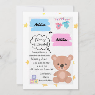 Simple Bear Invitation for Gender Reveal (Spanish)
