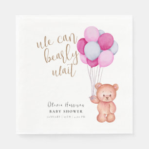 Simple Bearly Wait Bear Pink Balloon Baby Shower Napkins
