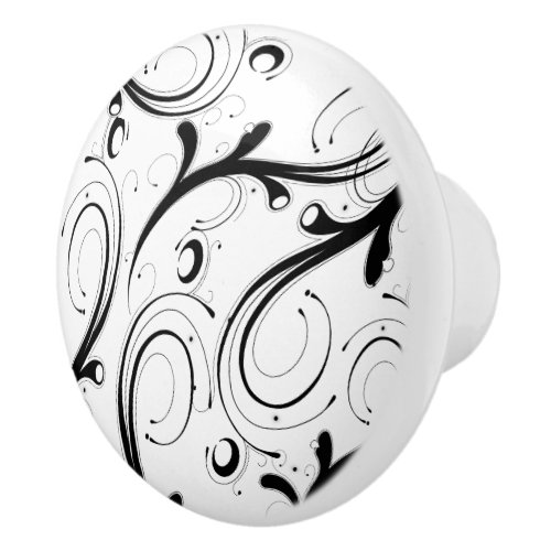 Simple Beautiful Black and White Scroll Ceramic Knob