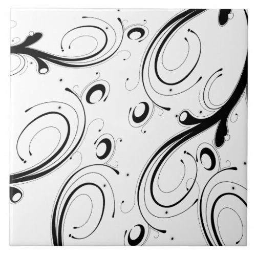 Simple Beautiful Black and White Scroll Ceramic Tile