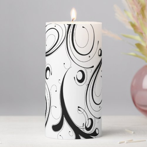 Simple Beautiful Black and White Scroll Pillar Candle