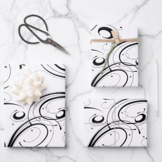 Simple Beautiful Black and White Scroll Wrapping P Wrapping Paper Sheets