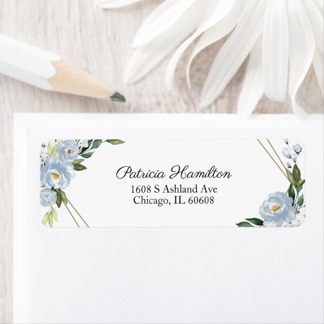Simple Beautiful Geometric Dusty Blue Floral  Label (Insitu)