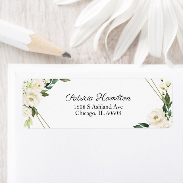Simple Beautiful Greenery Geometric White Flowers Label (Insitu)
