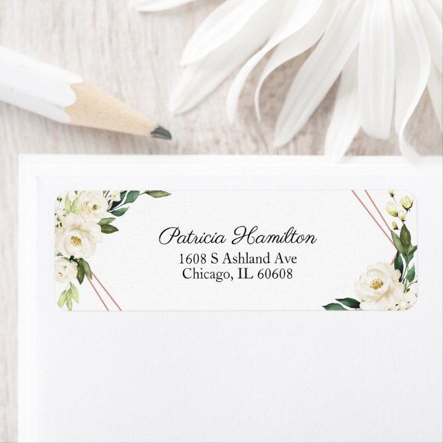 Simple Beautiful Greenery Geometric White Flowers  Label (Insitu)