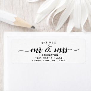 Simple Beautiful The New Mr & Mrs Wedding Script Label