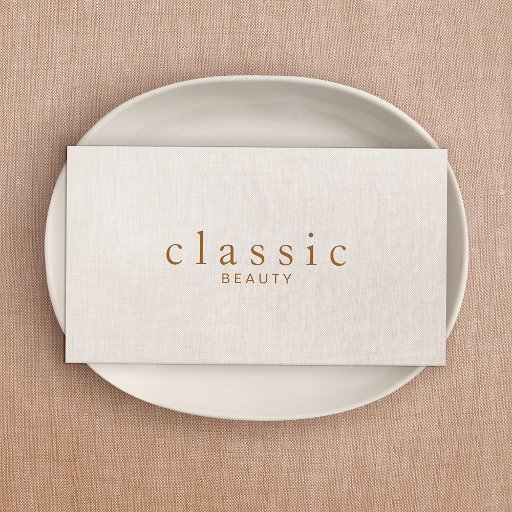 Customizable Simple and Sophisticated Beauty Beige Linen Look Business Card Templates