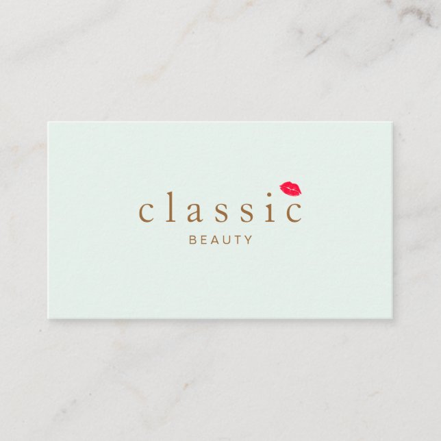 Simple Beauty Light Aqua Blue Red Lips Business Card (Front)