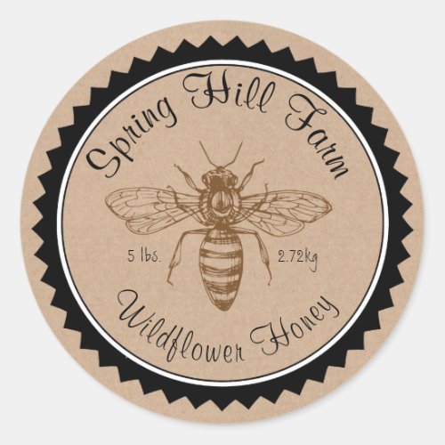 Simple Bee Drawing Kraft Paper Honey Jar Stickers