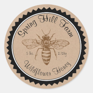 Simple Bee Drawing Kraft Paper Honey Jar Stickers