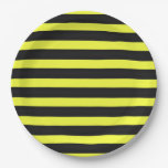 [ Thumbnail: Simple Bee Inspired Black and Yellow Stripes Paper Plates ]