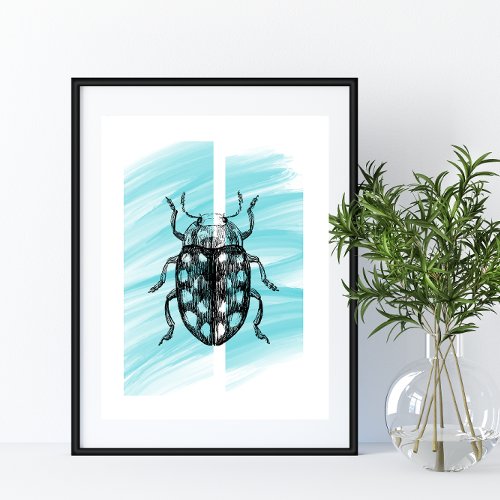 Simple Beetle Bug Silhouette on Blue Background  Poster