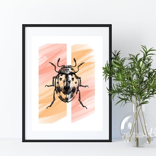 Simple Beetle Bug Silhouette on Orange Background  Poster