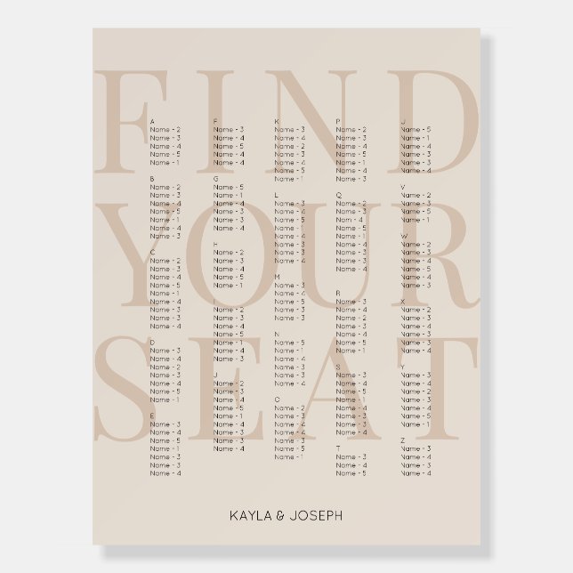 Simple Beige Alphabetical Seating Chart Board (Front)