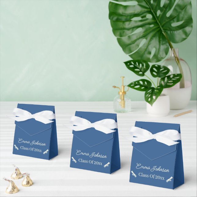 Simple Beige And Blue Customized Graduation Favor Boxes (Multiple)