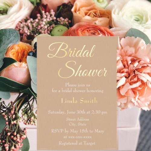 Simple Beige Bridal Shower Foil Invitation