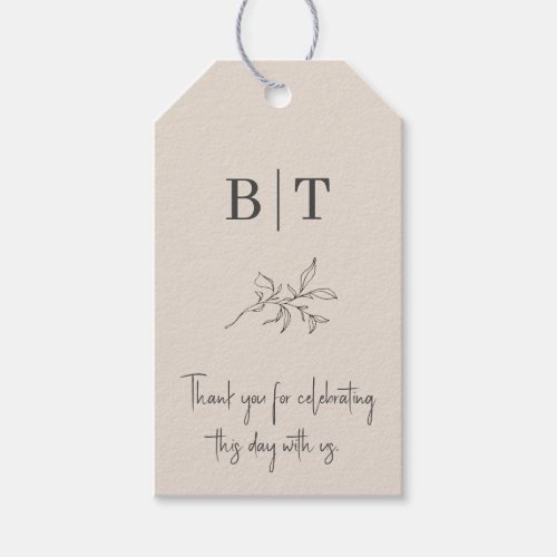 Simple Beige Bride and Groom Initials Thank You Gift Tags