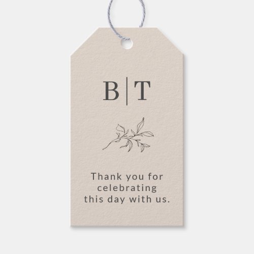 Simple Beige Bride and Groom Initials Thank You Gift Tags