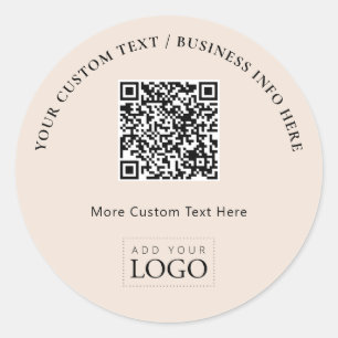 Simple Beige Business Logo QR Code Promotional Classic Round Sticker