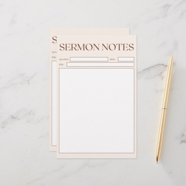 Simple Beige Christian Sermon Notes For Church Stationery (Front/Back In Situ)