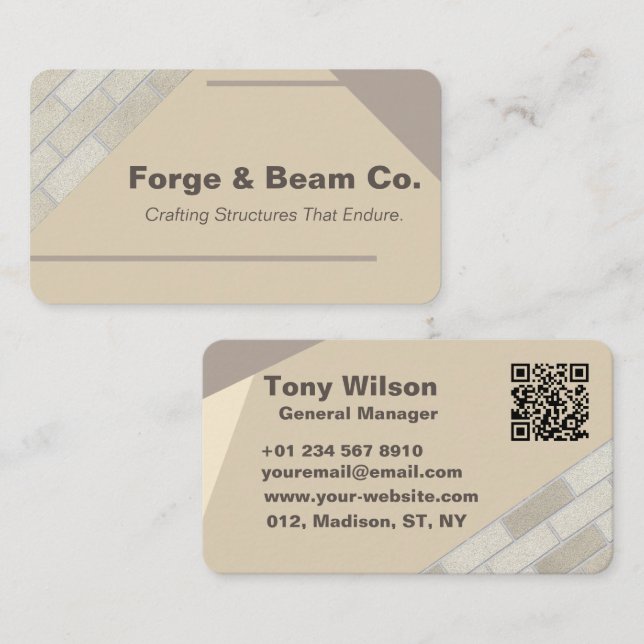 Simple Beige Concrete Bricks Wall Construction  Business Card (Front/Back)