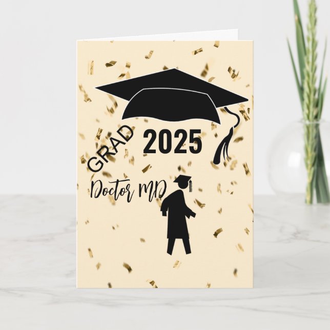 Simple beige, confetti graduation male silhouette card (Front)