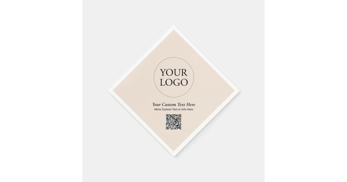 Simple Beige Custom Business Logo QR Code Napkins | Zazzle
